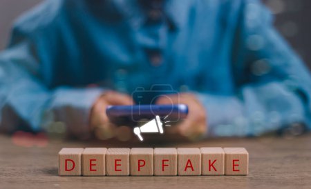 Deepfake deep learning fake news generator modern internet technology concept.