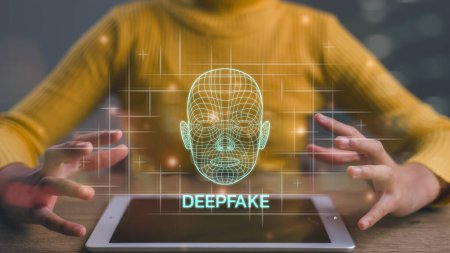 Téléchargez les photos : Concept Deepfake correspondant aux mouvements du visage. Echange de visage ou usurpation d'identité. - en image libre de droit