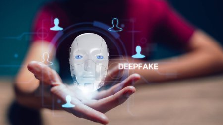 Deepfake Konzept passend zu Gesichtsbewegungen. Gesichtstausch oder Imitation.