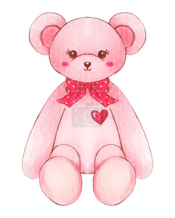 Photo for Pink bear doll . Valentines day object . Watercolor painting elements . Illustration . - Royalty Free Image