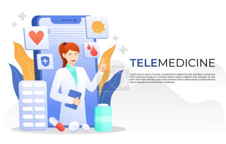 Illustration for Telemedicine . Smartphone with doctor and copy space . Vector . - Royalty Free Image