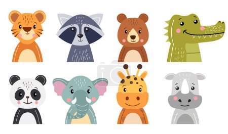 Illustration for Wildlife animals cartoon character collection . Flat design . Vector . - Royalty Free Image