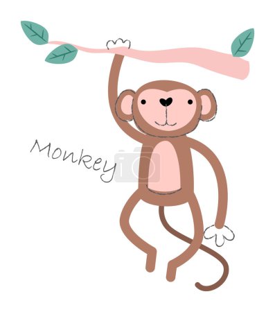 Illustration for Monkey . Cute animals cartoon characters . Flat shape and line stroke design . Vector illustration . - Royalty Free Image