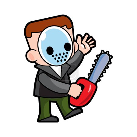 Illustration for Murderer hold chainsaw . Halloween cartoon characters . Vector . - Royalty Free Image