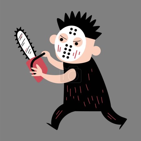 Illustration for Murderer hold chainsaw . Halloween cartoon characters . Vector . - Royalty Free Image