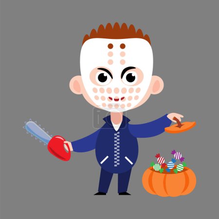 Illustration for Murderer hold chainsaw . Cute halloween cartoon characters . Vector . - Royalty Free Image