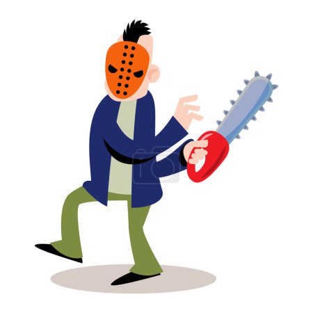 Illustration for Murderer hold chainsaw . Cute halloween cartoon characters . Vector . - Royalty Free Image