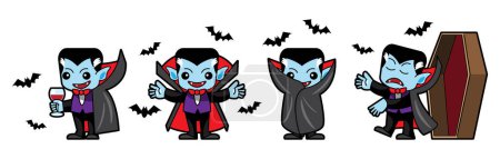 Illustration for Set of cute Dracula cartoon characters . Halloween concept . Isolate white background . Vector . - Royalty Free Image