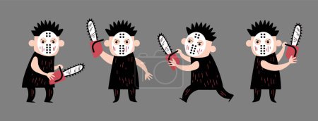 Illustration for Set of cute Murderer . Halloween cartoon characters . Doodle drawing style . Vector. - Royalty Free Image