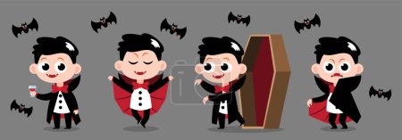 Illustration for Set of cute Dracula vampire . Halloween cartoon characters . Vector. - Royalty Free Image