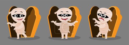 Illustration for Set of cute Mummy and coffin . Halloween cartoon characters . Vector. - Royalty Free Image