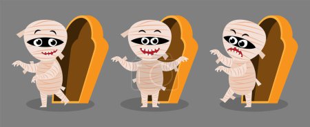 Illustration for Set of cute Mummy and coffin . Halloween cartoon characters . Vector. - Royalty Free Image
