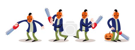 Illustration for Set of Murderer . Halloween cartoon characters . White isolate background . Vector . - Royalty Free Image