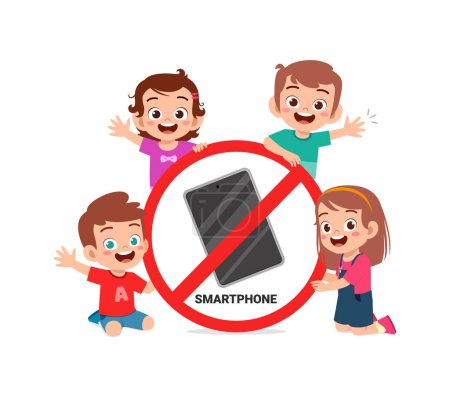 Illustration pour Panneau d'avertissement de restriction de zone téléphonique pour les enfants - image libre de droit