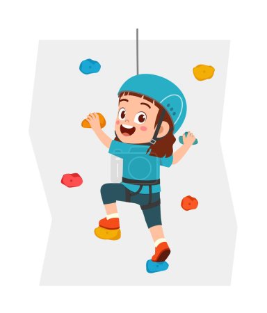 Illustration for Little kid do extreme sport named wall climbing - Royalty Free Image