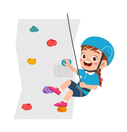 Illustration for Little kid do extreme sport named wall climbing - Royalty Free Image