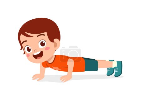 little kid do exercise named push up