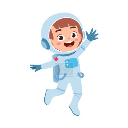 Téléchargez les illustrations : Petit enfant porter un costume d'astronaute et se sentir heureux - en licence libre de droit