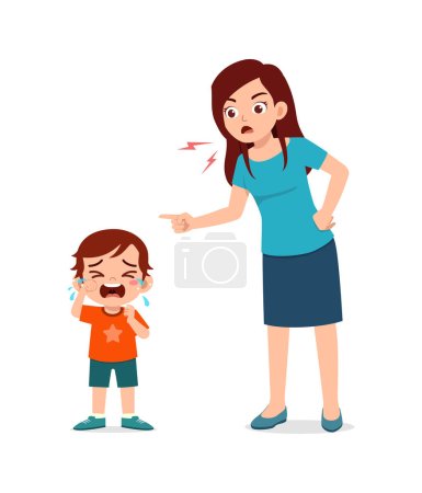madre enojada con el niño debido a la mala actitud