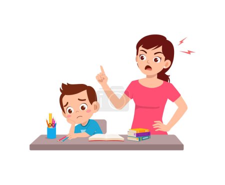 Téléchargez les illustrations : Mère en colère à l'enfant à cause de l'échec à l'examen - en licence libre de droit