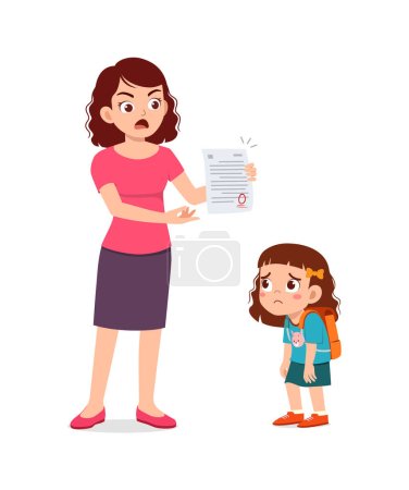 Ilustración de Madre enojada con el niño debido al fracaso en el examen - Imagen libre de derechos