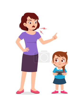 Téléchargez les illustrations : Mère en colère à l'enfant à cause de la dépendance smartphone - en licence libre de droit