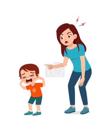 Illustration pour Mère en colère et enfant crier si fort - image libre de droit