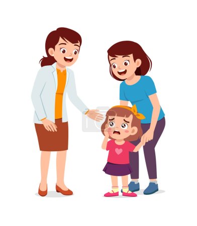 Illustration for Little kid has toothache and go to dentist with parent - Royalty Free Image