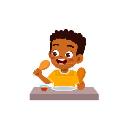 Illustration for Little kid eat chicken drumstick and feel happy - Royalty Free Image