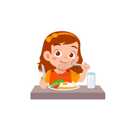 Ilustración de Niño pequeño desayunar con comida saludable - Imagen libre de derechos