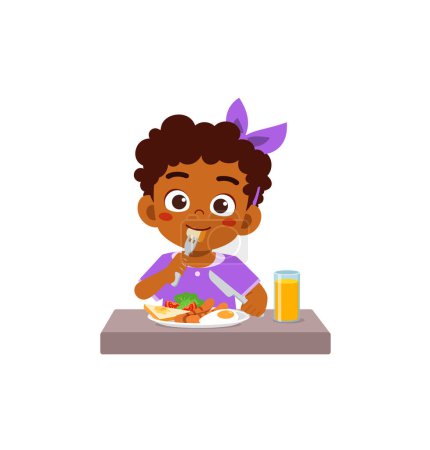 Illustration for Little kid do breakfast with healthy food - Royalty Free Image