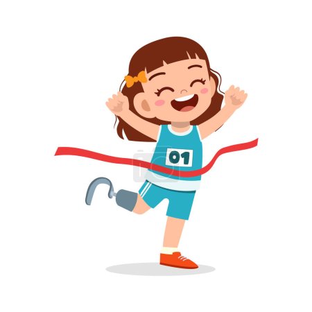 Illustration for Little kid with prosthetic leg win race - Royalty Free Image