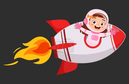 Illustration for Little kid wearing astronaut costume and riding spaceship - Royalty Free Image