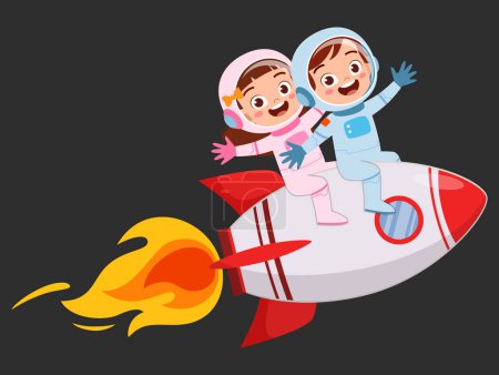 little kid wearing astronaut costume and riding spaceship