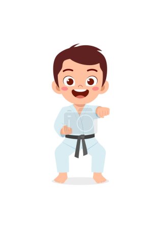 Ilustración de Cute little kid training and showing karate pose - Imagen libre de derechos