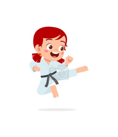 Ilustración de Cute little kid training and showing karate pose - Imagen libre de derechos