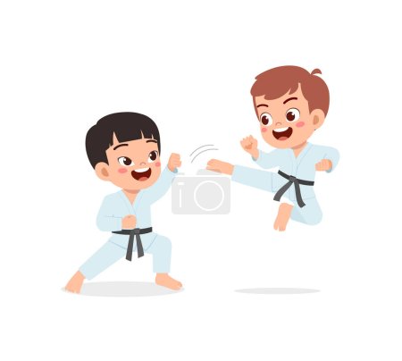 Illustration for Cute little kid training karate with friend together - Royalty Free Image
