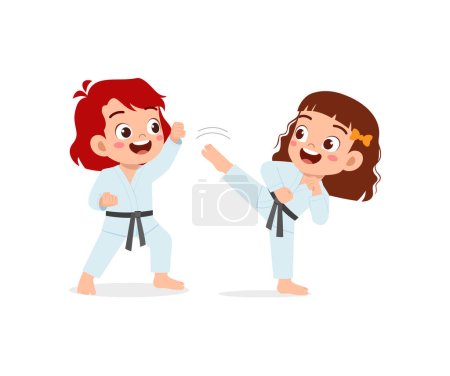 Ilustración de Cute little kid training karate with friend together - Imagen libre de derechos