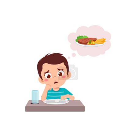 Ilustración de Niño pequeño se siente hambriento esperando la comida - Imagen libre de derechos