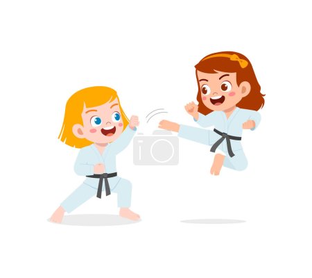 Ilustración de Cute little kid training karate with friend together - Imagen libre de derechos