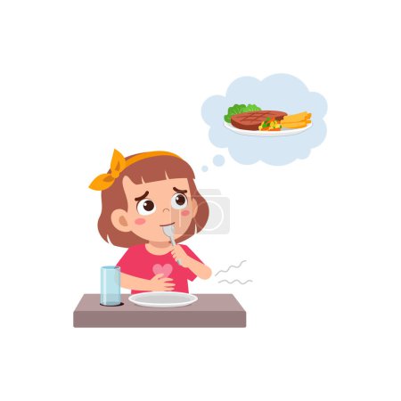 Téléchargez les illustrations : Petit enfant se sentent affamés attendant la nourriture - en licence libre de droit