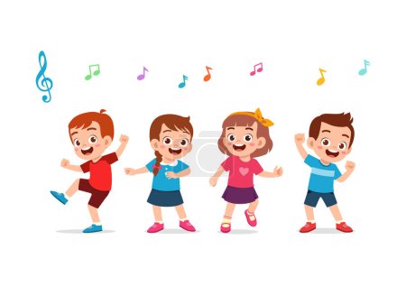 Téléchargez les illustrations : Petit enfant danser avec ami et se sentir heureux - en licence libre de droit