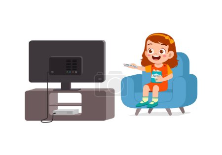 Illustration for Little kid watching television and feel happy - Royalty Free Image