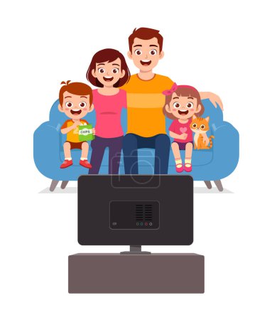 Illustration for Little kid watching television with family and feel happy - Royalty Free Image