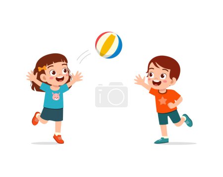 Ilustración de Pequeño niño jugando voleibol con amigo y sentirse feliz - Imagen libre de derechos