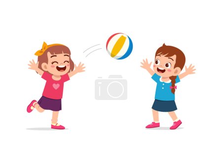 Téléchargez les illustrations : Petit enfant jouant au volley ball avec un ami et se sentir heureux - en licence libre de droit