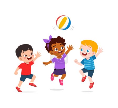 Kleines Kind spielt mit Freund Volleyball und fühlt sich wohl