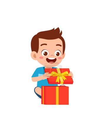 little kid opening gift box and feel happy