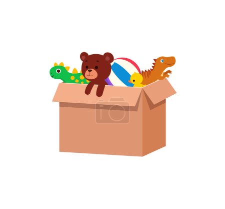 Illustration for Box of toys ready to send for donation - Royalty Free Image