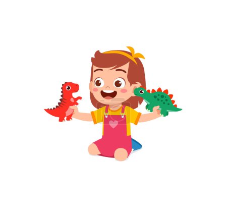 Illustration for Little kid play with dinosaur toy and feel happy - Royalty Free Image